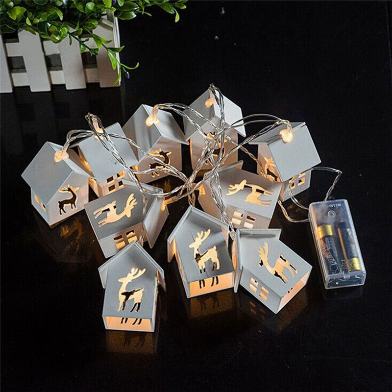 New 10-LED wooden house light string in stock, creative colored led festival decoration, warm White House light string