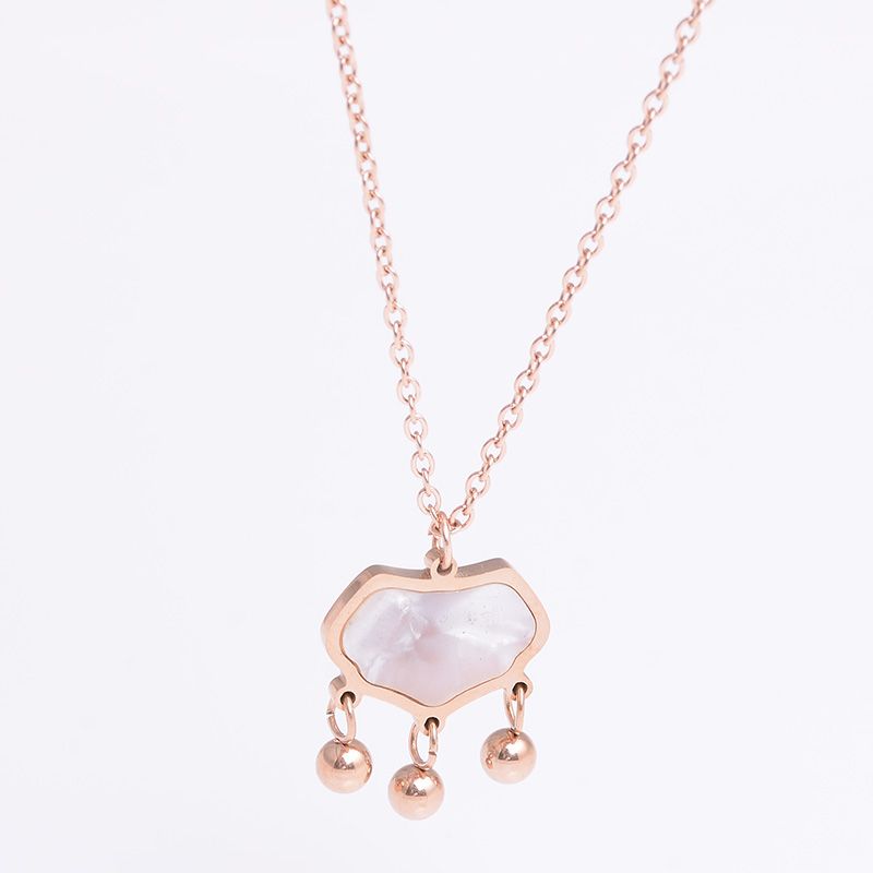 Fashionable and retro shell long life beads beads necklace titanium steel plated 18k rose gold jewelry clavicle chain versatile thumbnail