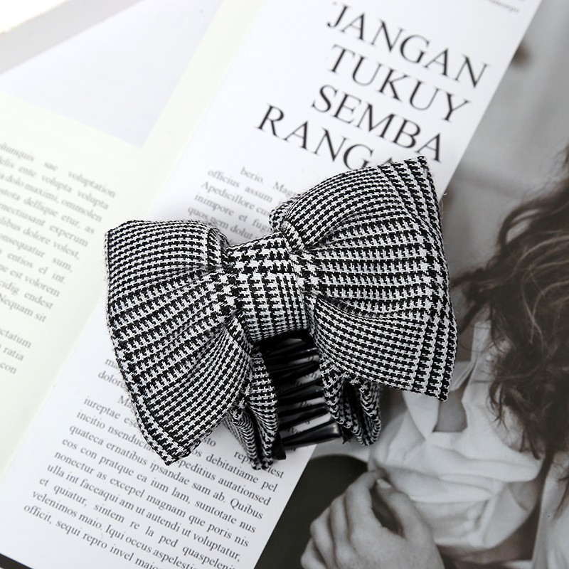 New Korean-style women's hair accessory grab clip, fabric checkered bow hair clip, thousand bird checkered bow grab clip can be customized detail image 5