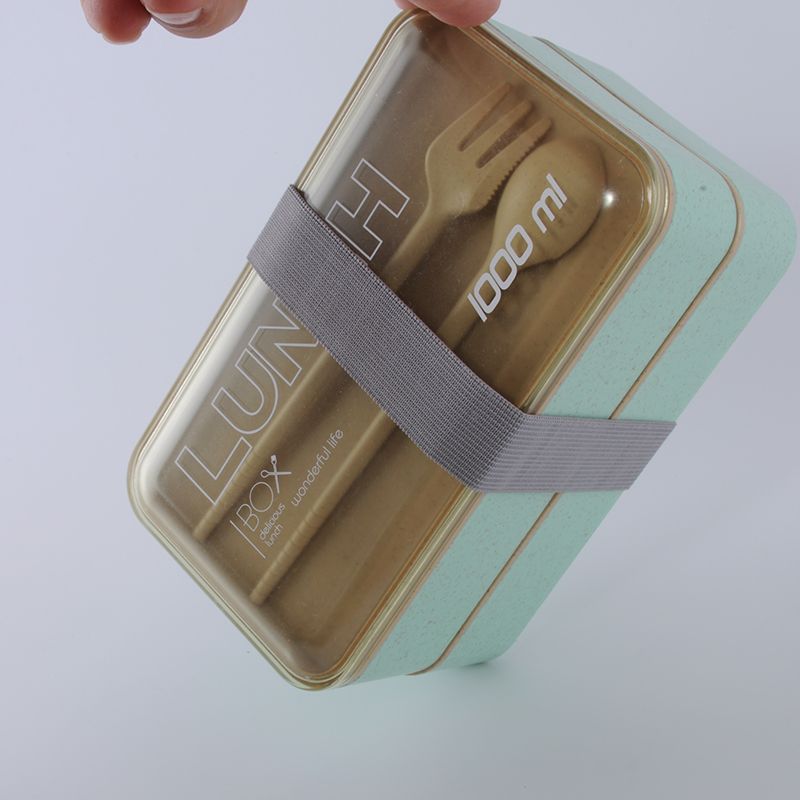 Wheat And Orange Straw Lunch Box 1000Ml Large Capacity Double Layer Bento Box Elastic Fashion Portable Lunch Box Specification drawing