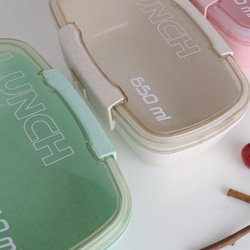 Wheat Straw Lunch Box Sealed Single-Layer Bento Box With Spoon And Fork Set Lunch Box In Student Dining Hall details Picture