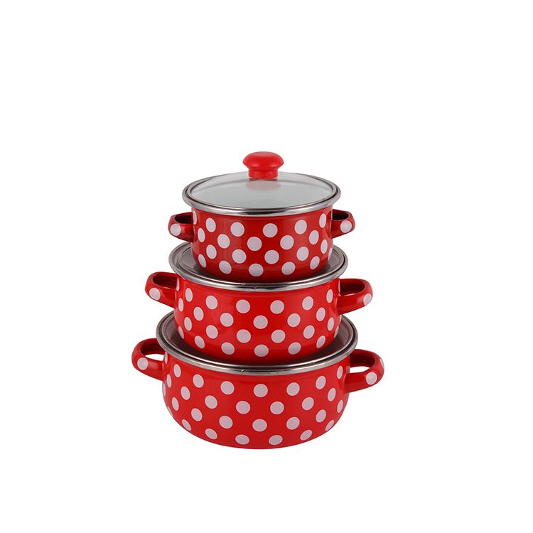 3-piece enamel soup pot, household double-ear noodle cooking pot, kitchen soup pot