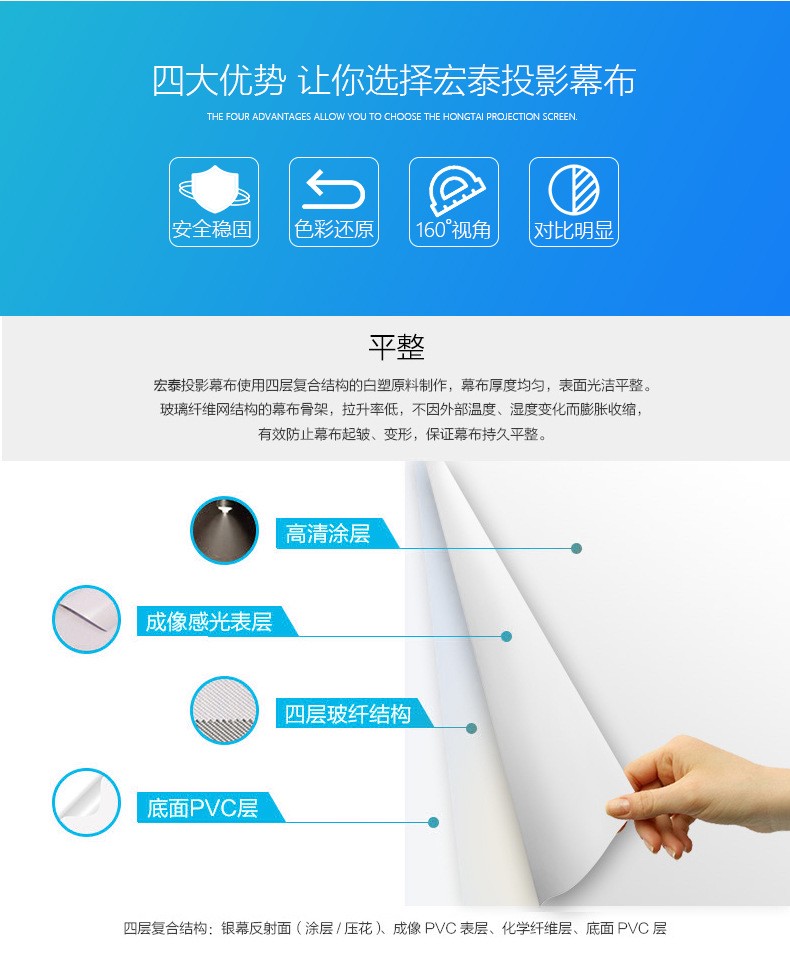 厂家直销60寸-180寸16:9/4:3便携式支架幕布办公家用投影幕布详情图10
