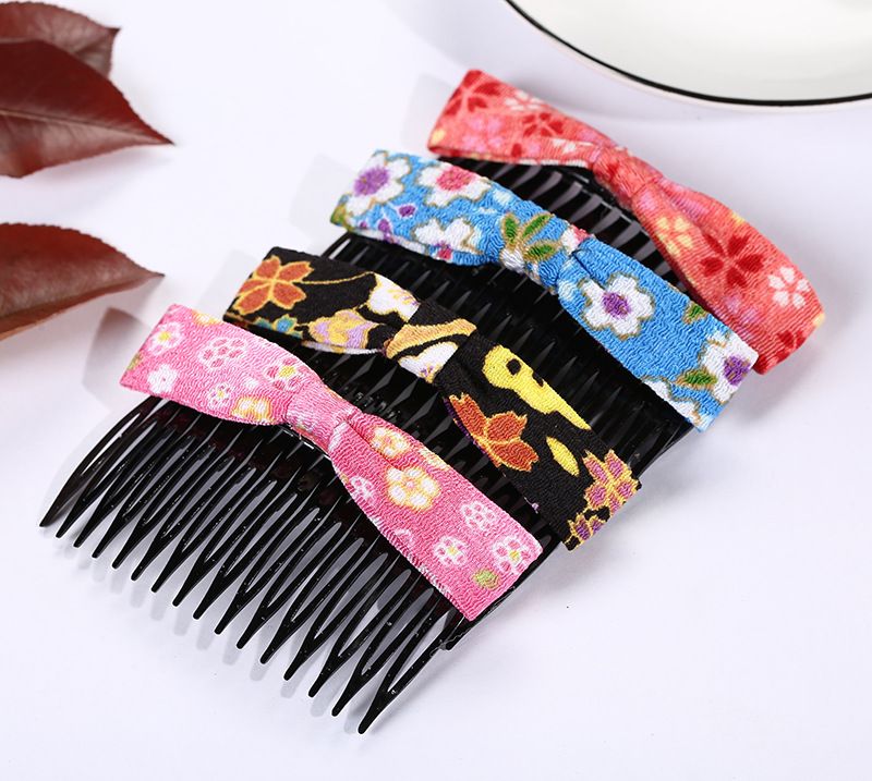 Customizable new Japanese style series fashionable floral crepe bow hair combs, ethnic sweetness wholesale