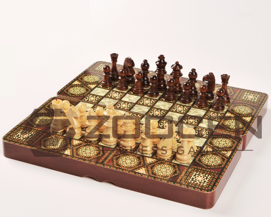 木质折叠国际象棋3 in 1 Wooden Board Chess Backgammon Checkers