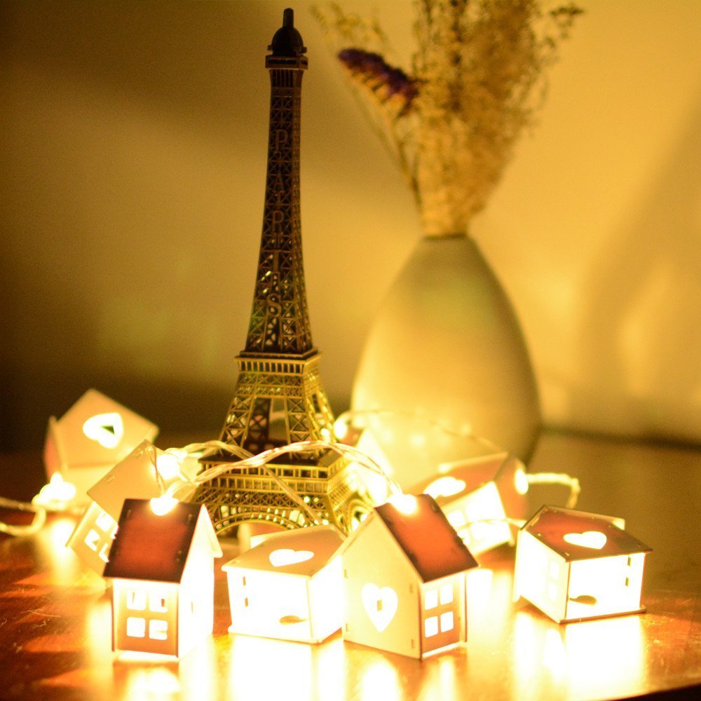 New 10-LED wooden house light string in stock, creative colored led festival decoration, warm White House light string Application Scenario