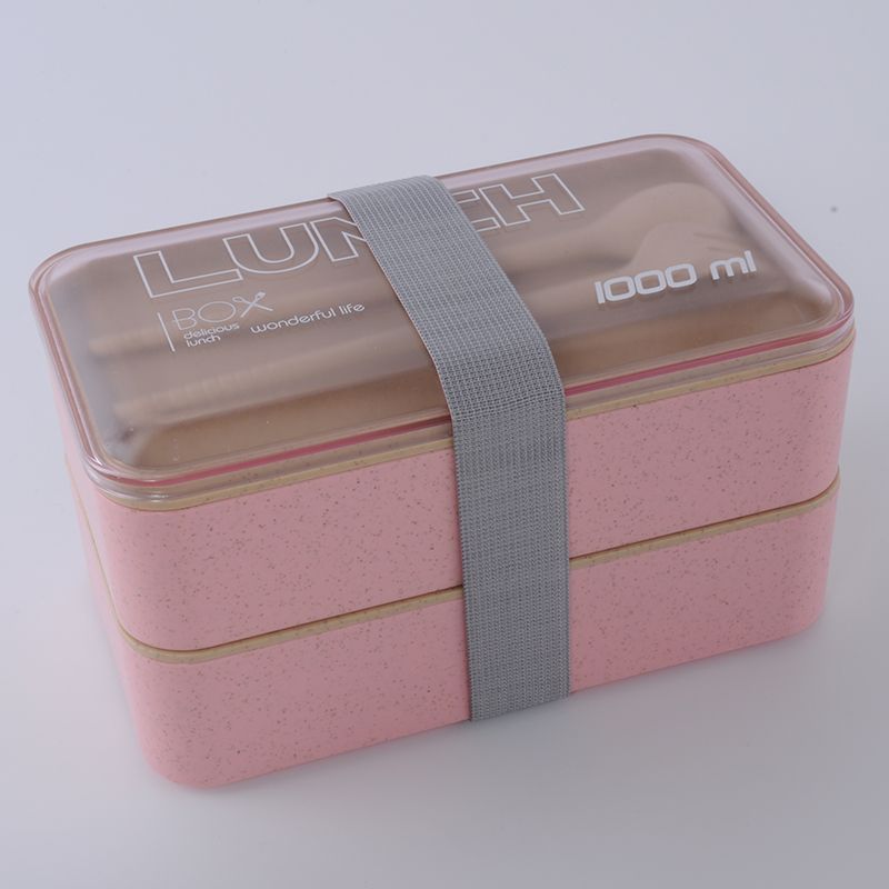 Wheat And Orange Straw Lunch Box 1000Ml Large Capacity Double Layer Bento Box Elastic Fashion Portable Lunch Box Item Picture