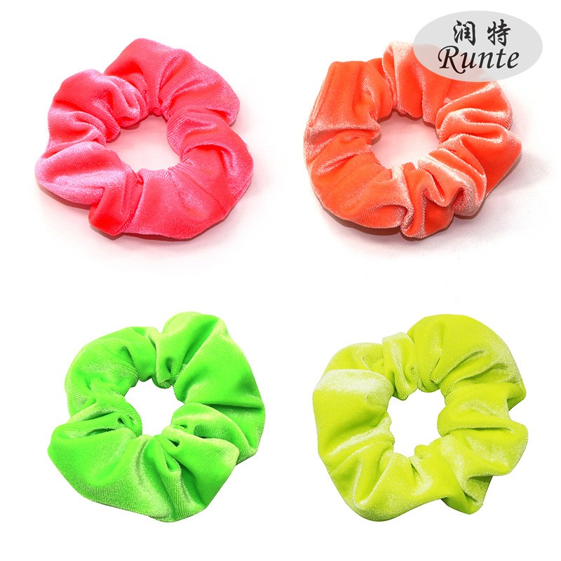 New cross-border Korean version fluorescent color hair band for women to tie up hair in a ponytail, Korean velvet large intestine band elastic band hair tie detail image 1