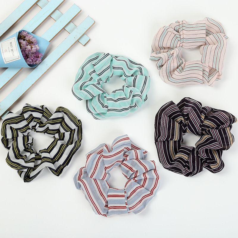 Wholesale of new Japanese and Korean style elegant and fresh striped large intestine hair bands, women's hair bands, women's updo hair accessories from the manufacturer