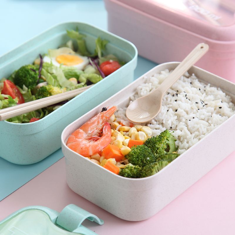 Japanese Wheat Straw Single-Layer Lunch Box Students Can Microwave With Tropical Cover Bento Box Office Lunch Box details Picture