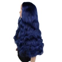 新款    黑蓝中分长卷发外贸热卖新款假发玫瑰网哑光化纤假发