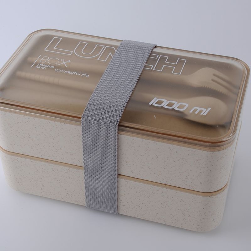 Wheat And Orange Straw Lunch Box 1000Ml Large Capacity Double Layer Bento Box Elastic Fashion Portable Lunch Box Application Scenario