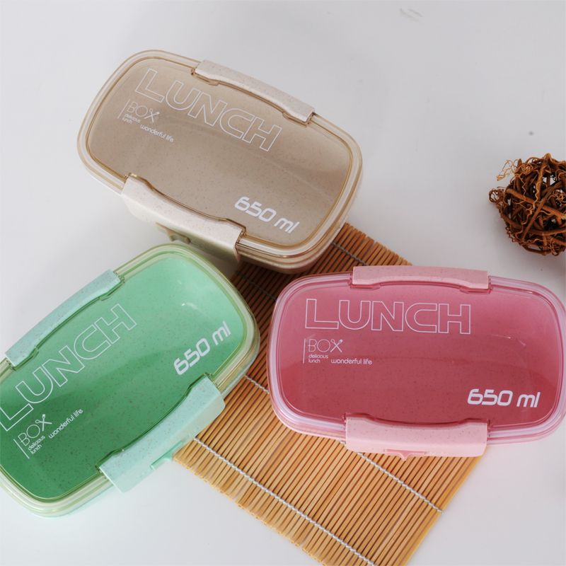 Wheat Straw Lunch Box Sealed Single-Layer Bento Box With Spoon And Fork Set Lunch Box In Student Dining Hall