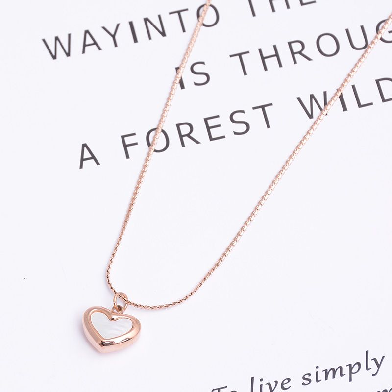 Fashionable and lovely shell three-dimensional love necklace titanium steel plated 18k rose gold clavicle chain jewelry gifts for women thumbnail