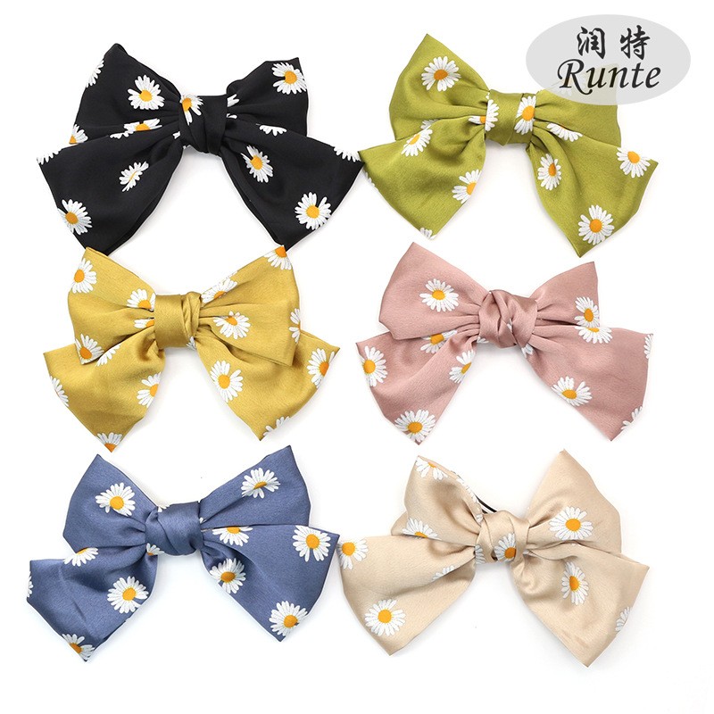 New Japanese and Korean school-style Daisy hairpins, satin oversized bow hairpins for women's hair accessories detail image 1
