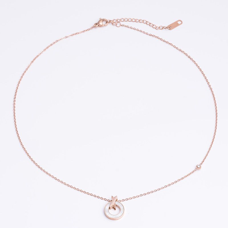 Korean version of fashionable personality shell ring diamond necklace titanium steel plated 18k rose gold clavicle chain versatile female jewelry thumbnail