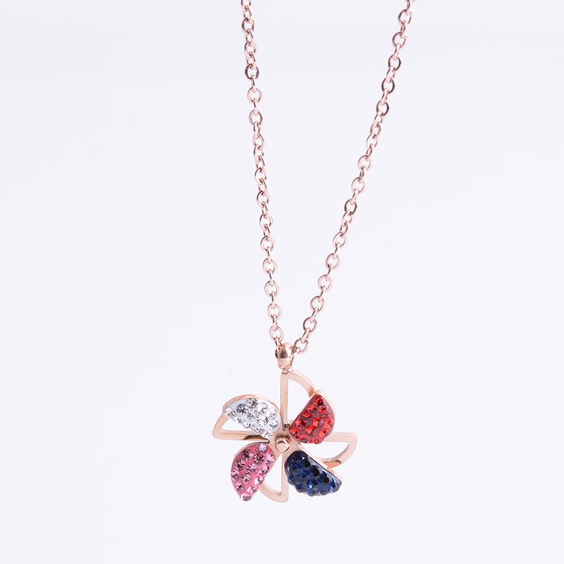 Individual style color rotating windmill necklace titanium steel plated 18k rose gold clavicle chain fadeless jewelry for women thumbnail