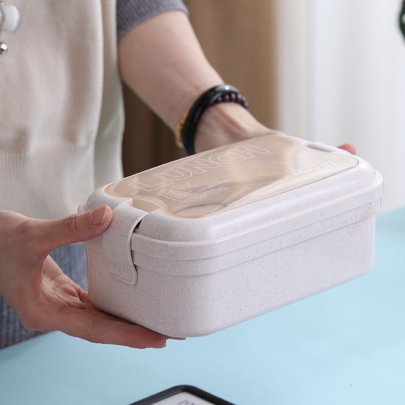 Japanese Wheat Straw Single-Layer Lunch Box Students Can Microwave With Tropical Cover Bento Box Office Lunch Box Item Picture