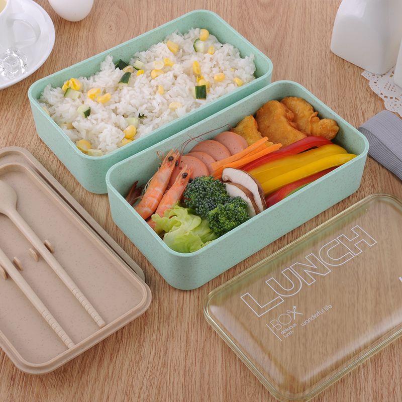 Wheat And Orange Straw Lunch Box 1000Ml Large Capacity Double Layer Bento Box Elastic Fashion Portable Lunch Box details Picture
