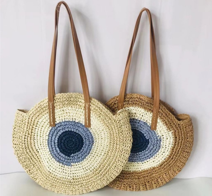 New Round Straw Bag Multi-Color Hand-Woven Bag Leisure Single Shoulder Hand Bag Beach Straw Bag
