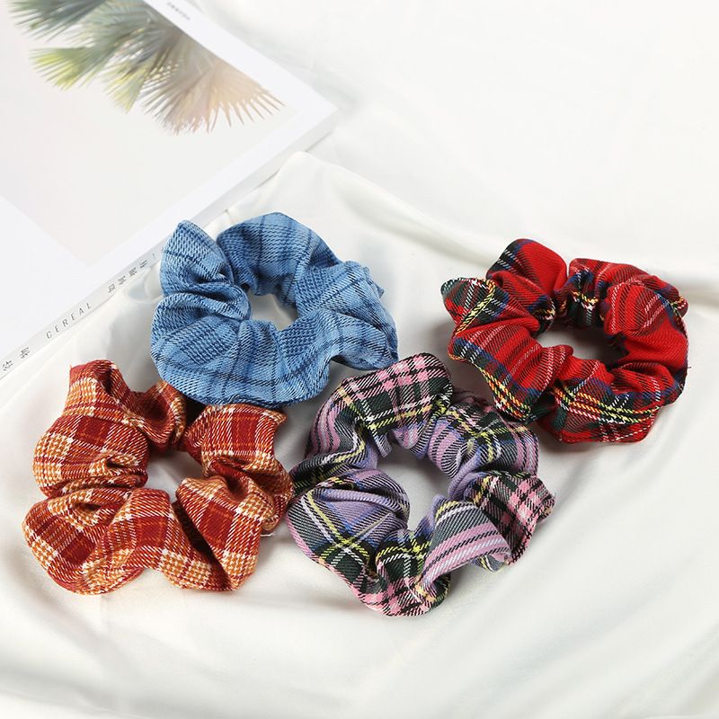 brandy Spring and Summer new style jennie Song Yanfei iu blue checkered large intestine hair band for ladies