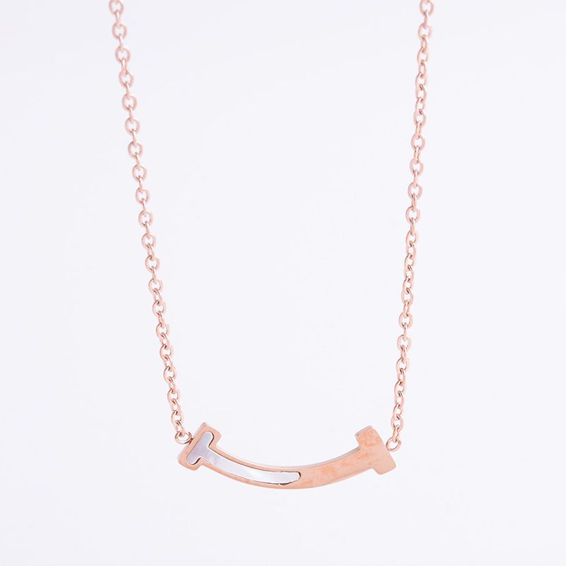 Korean shell smiley necklace titanium steel plated 18k rose gold clavicle chain non - fading female jewelry thumbnail