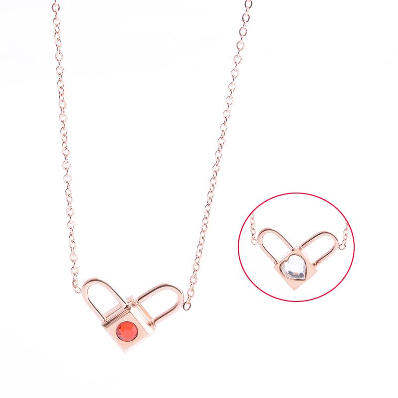 Stylish and stylish red and white double-sided necklace with titanium steel plating 18K rose gold clavicle chain colorless female accessories thumbnail