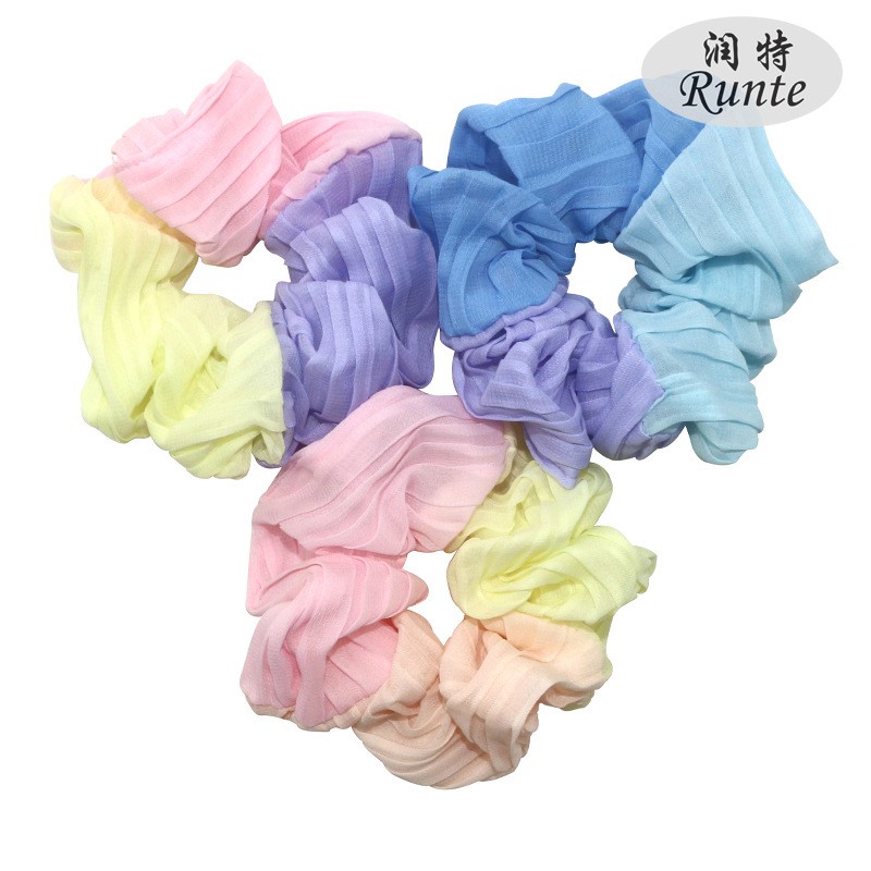 Wholesale of new candy-colored fabric chiffon hair bands for cross-border autumn and winter, fashionable and versatile large intestine hair accessories and hair ties detail image 1