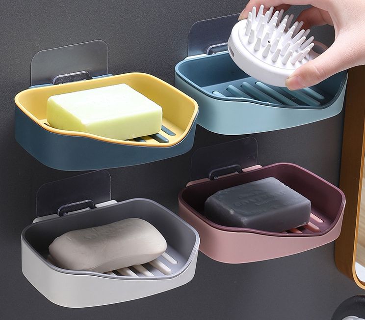 Stain soap box double layer non-stick bathroom shelf strong non-trace paste soap box