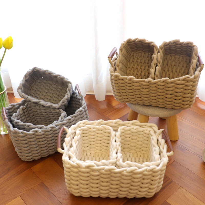 New Nordic Woven Basket Thick Cotton Rope Storage Box Storage Basket Storage Basket Dirty Clothes Basket Desktop Snack Sundry Basket