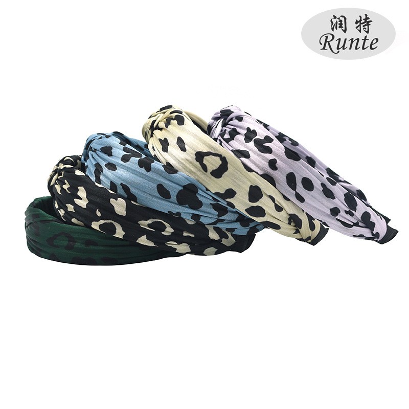 欧美新款缎面真丝数码印打结发箍 时尚复古豹纹鳄鱼纹头箍发饰详情图1