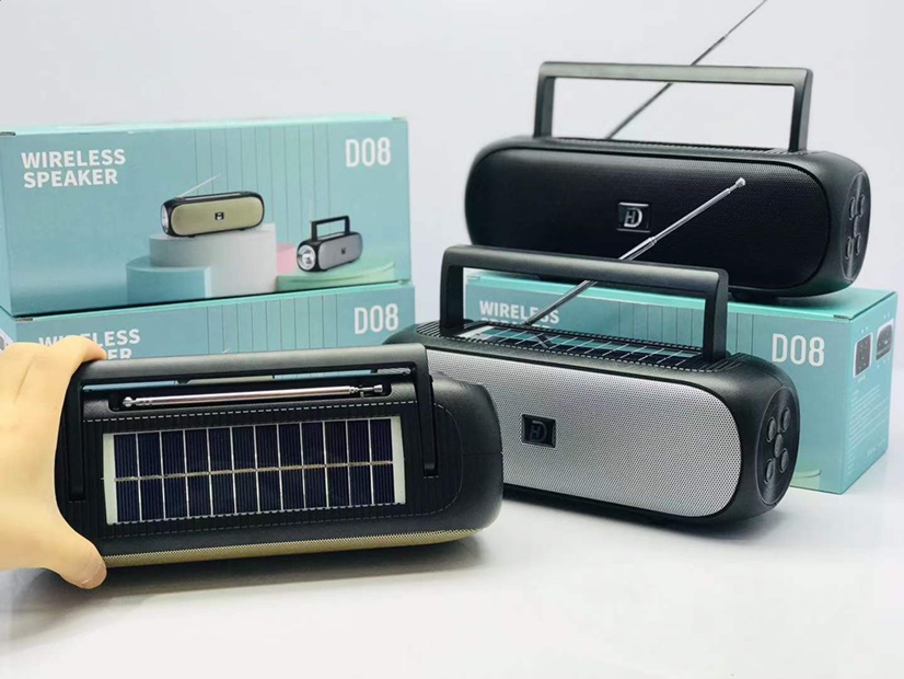 New solar speaker: D08 🎉🎉 product size: 235*95* 85MM outer box size :54.5*50*41.5CM box number: 40 pieces gross weight: 28.4KG color: black/gold/gray [rose] undefined