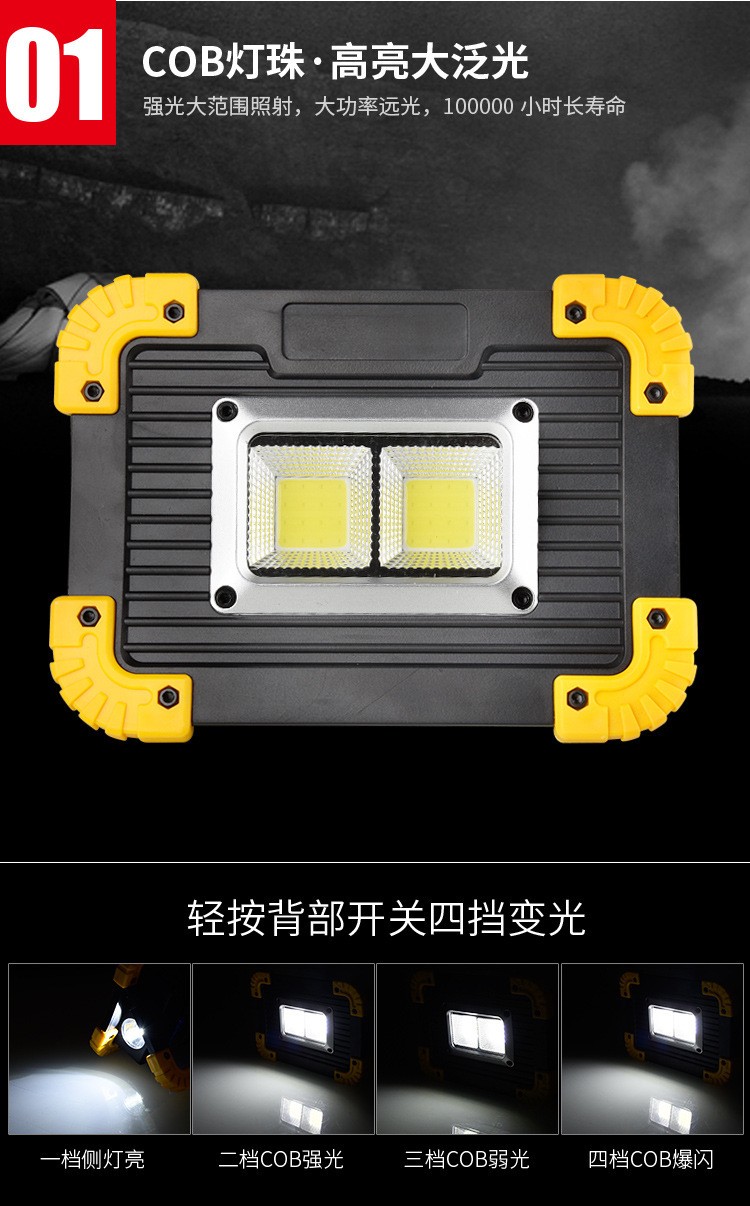 LED泛光灯 20W多功能COB工作灯 侧灯+COB泛光灯+充电宝功能详情图2
