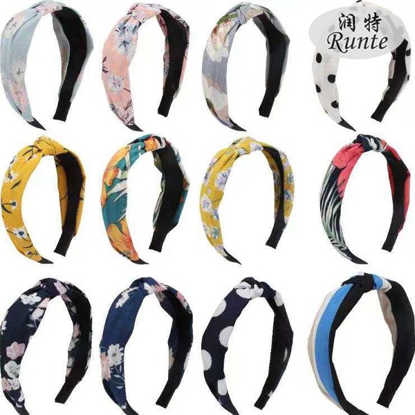 Direct sales from the manufacturer of cross-border fashion printed fabric hair bands, floral knotted headbands and leopard print headwear from Europe and America pic 2