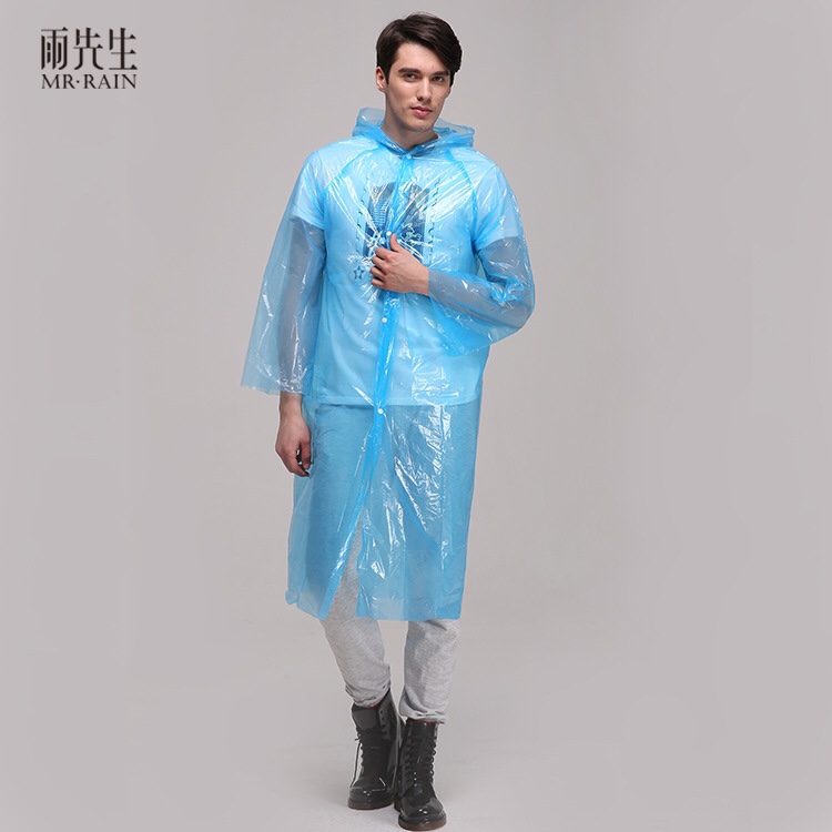 Ks007 雨先生半透明纽扣式旅游透明雨披 PE雨衣 一次性成人户外雨具雨衣