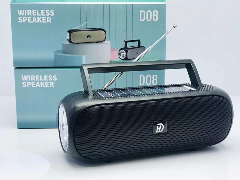 New solar speaker: D08 🎉🎉 product size: 235*95* 85MM outer box size :54.5*50*41.5CM box number: 40 pieces gross weight: 28.4KG color: black/gold/gray [rose] details Picture