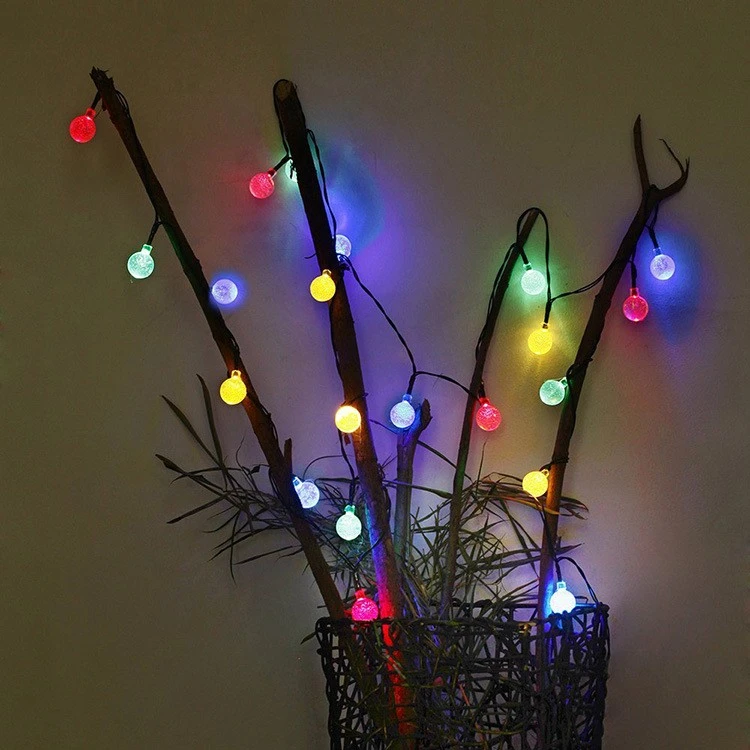 Solar light strings, LED bubble beads, round bead strings, outdoor Christmas festival decorative led color lights detail image 3
