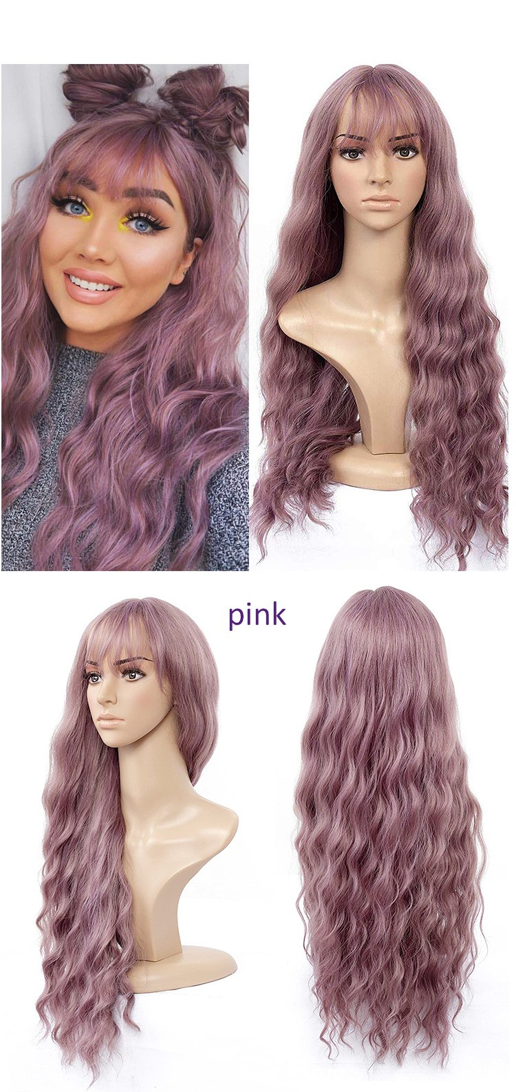 New best-selling synthetic fiber wig, long and fluffy curly hair, corn perm wig head cover detail image 7