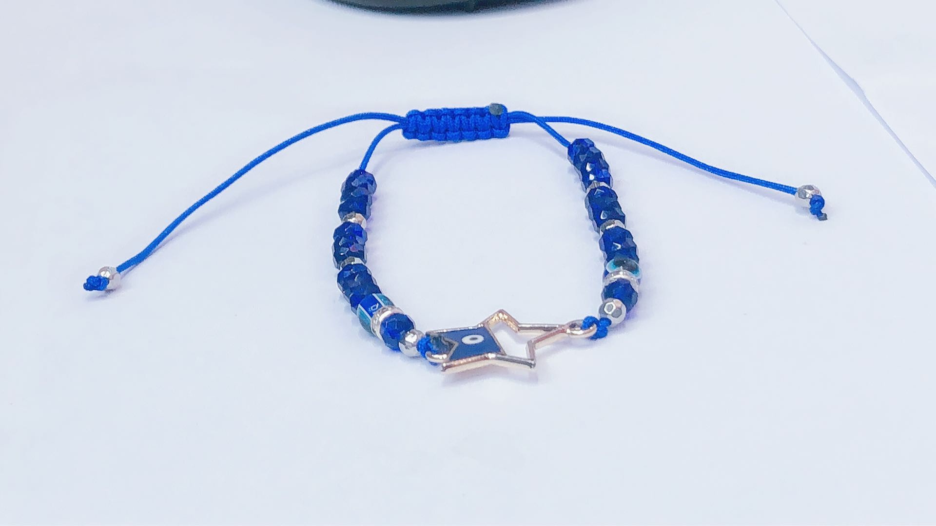 Wear the crystal double pendant accessory heart-shaped eyes, five-pointed star eyes, oval eyes bracelet with a flat knot at the middle end detail image 2