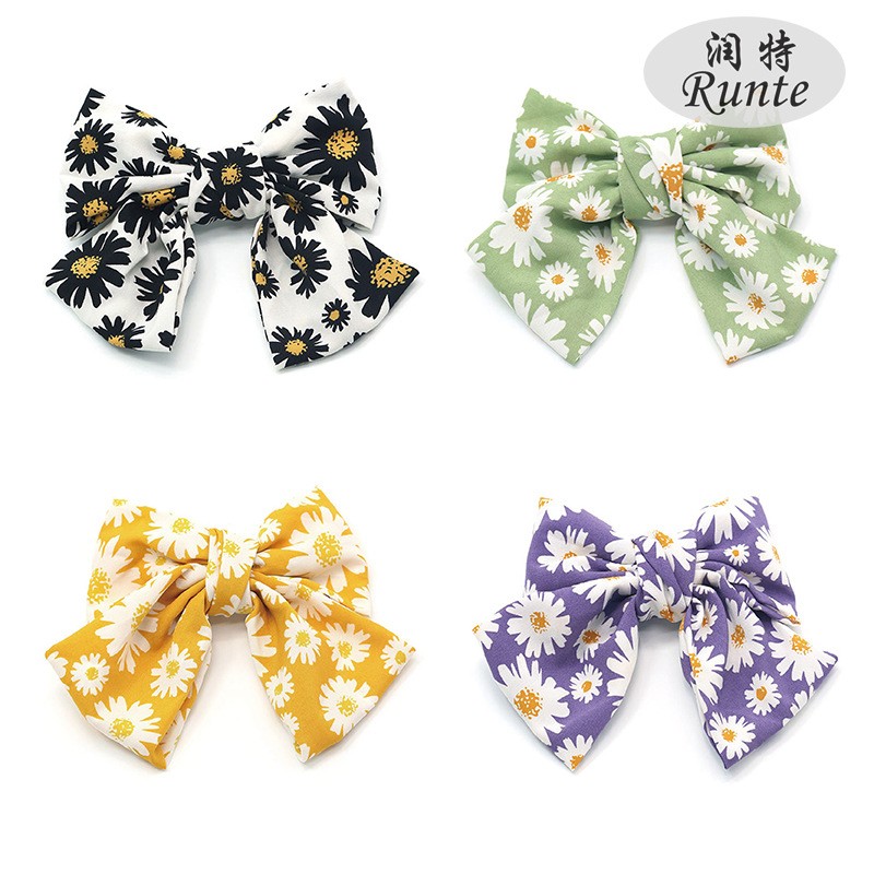Small Daisy, big bow hairpin, back of the head top clip, super ethereal and sweet, internet-famous spring clip headwear wholesale pic 1