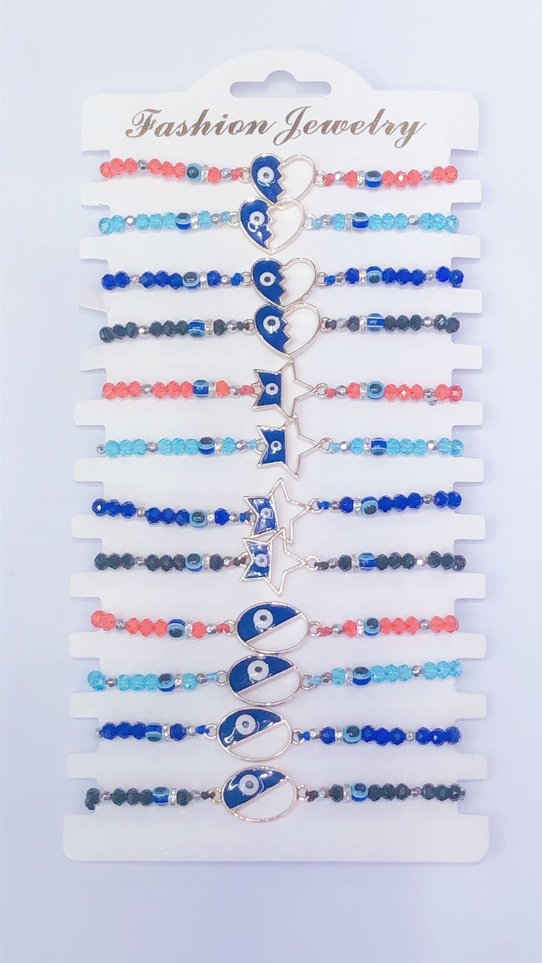 Wear the crystal double pendant accessory heart-shaped eyes, five-pointed star eyes, oval eyes bracelet with a flat knot at the middle end detail image 8