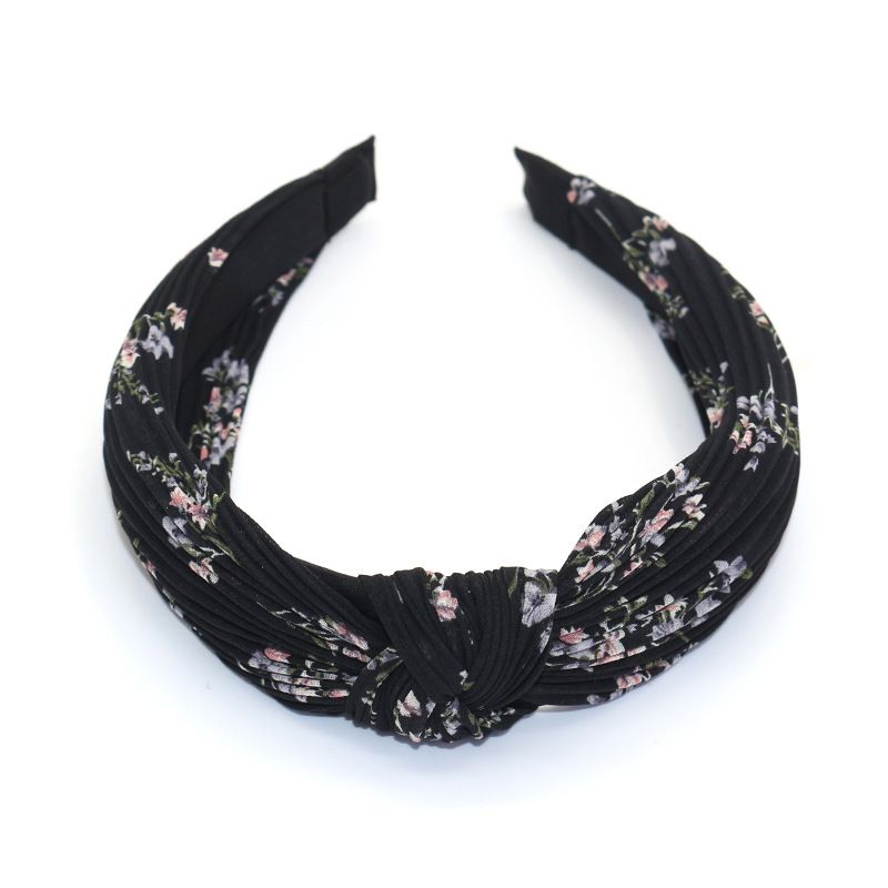 New European and American chiffon printed fabric headband hair accessory, fashionable and retro, cross knot wide edge headband for women Item Picture