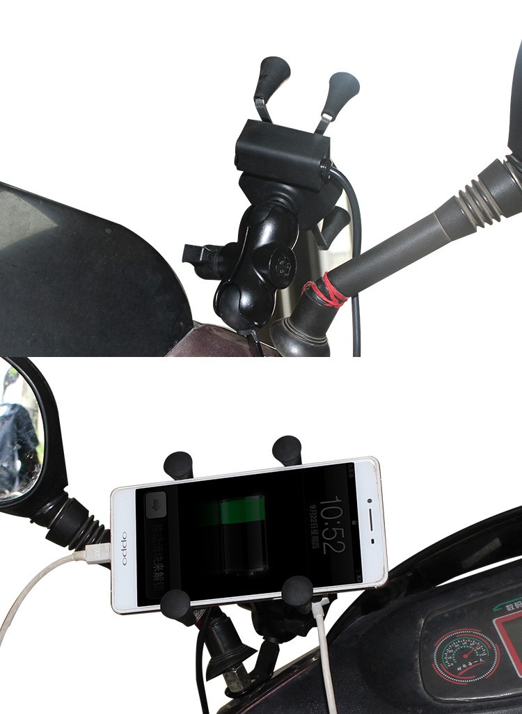 2019-2USB充电导航自行单车摩托车手机支架12V四爪带绑带手机夹详情10
