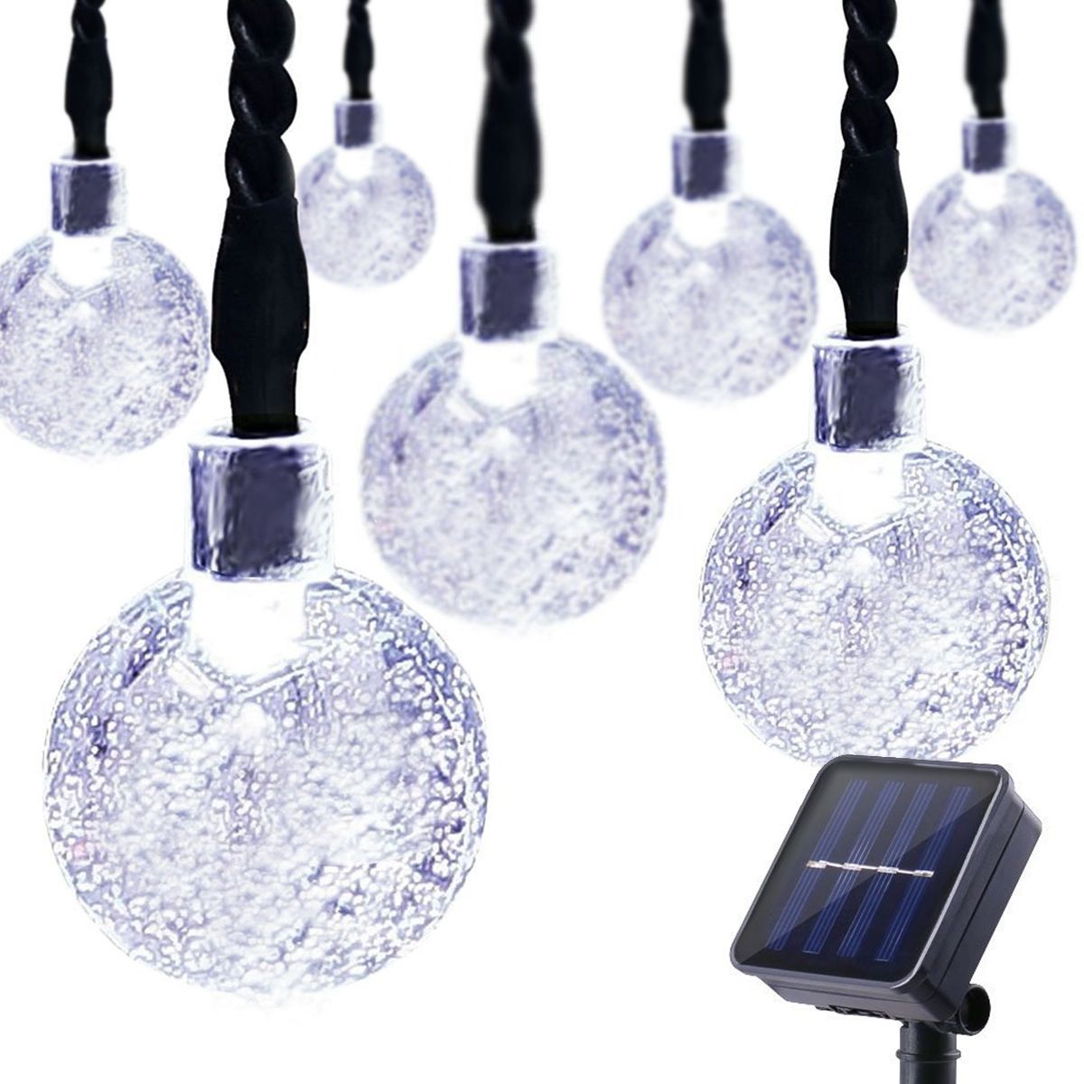 Solar light strings, LED bubble beads, round bead strings, outdoor Christmas festival decorative led color lights details Picture