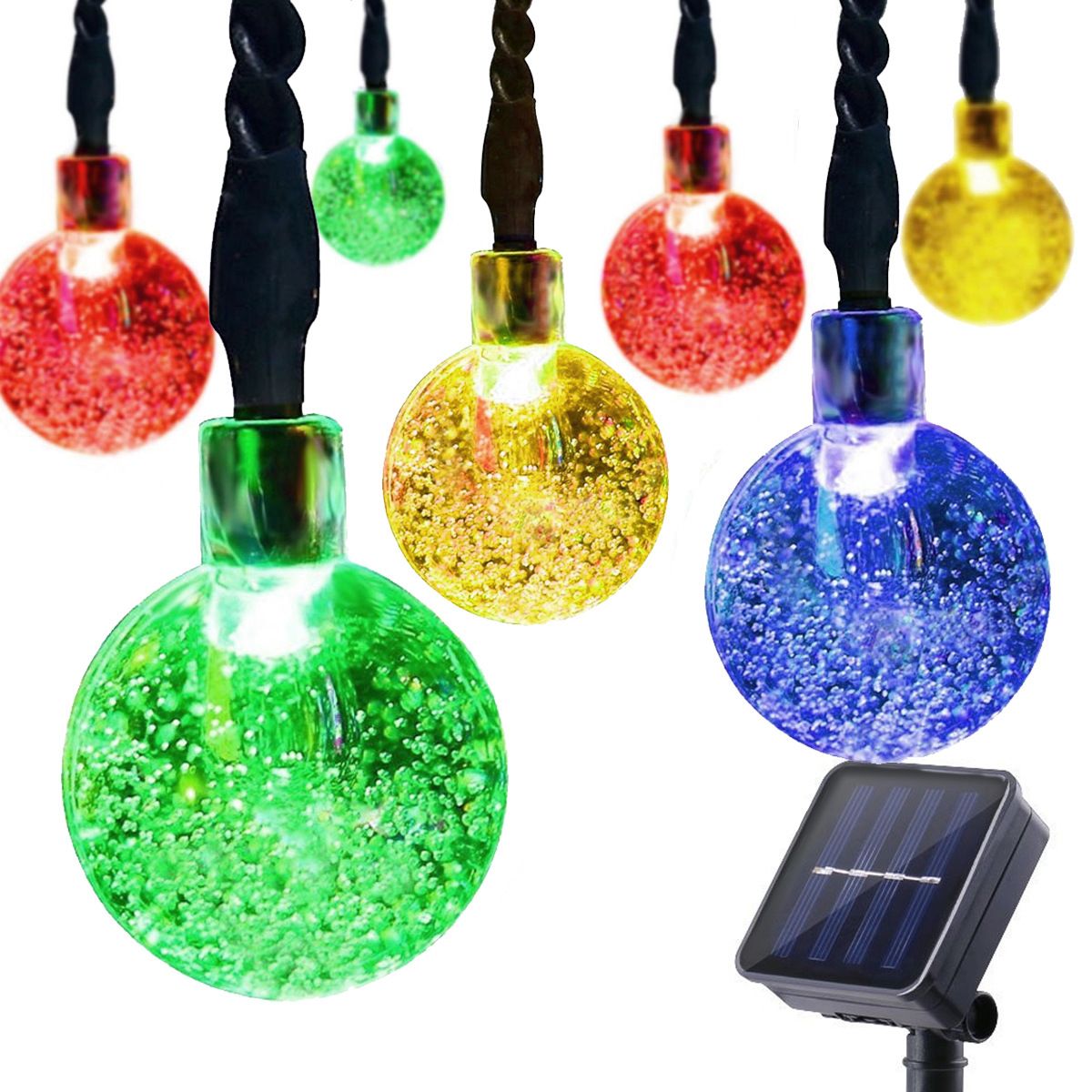太阳能灯串LED气泡珠圆珠串灯户外圣诞节日装饰led彩灯