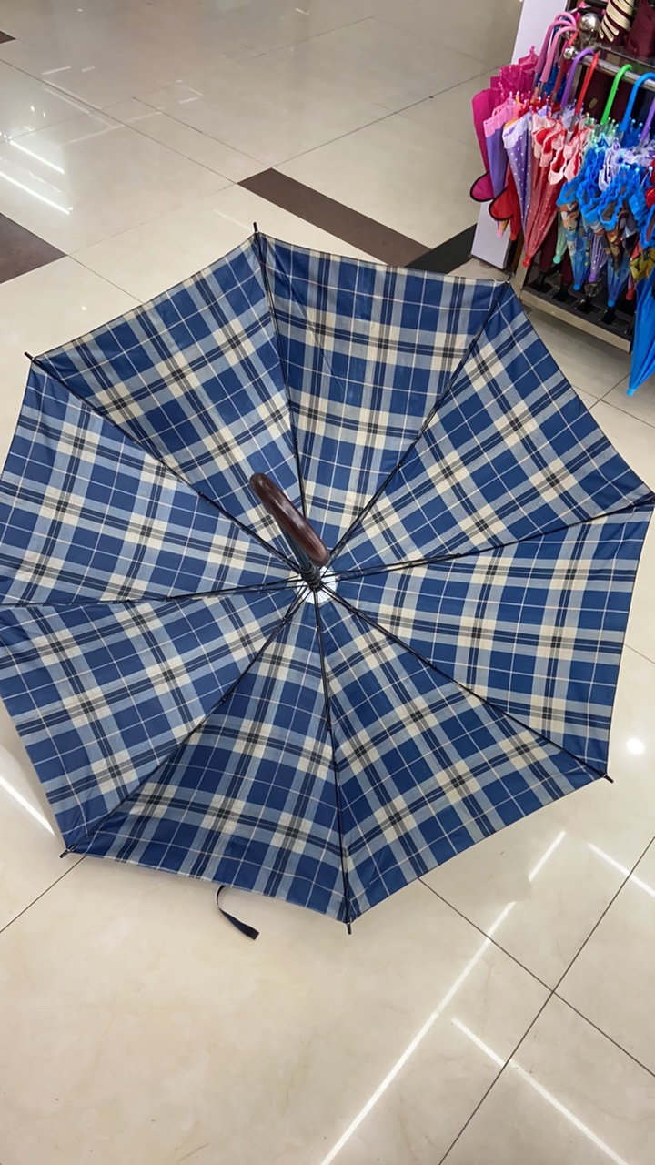 65 Cm 8 Pieces Ordinary Polyester Lattice Automatic Practical Umbrella Long Handle Umbrella Umbrella