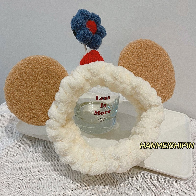 Flower face wash hair band, hair band, Instagram style, rabbit ear makeup, hair tie, mask application, basic headwear detail image 5