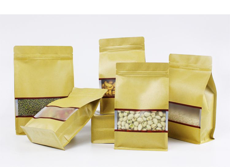 Spot Frosted Window Eight Edge Kraft Paper Bag Nut Food Bag Aluminized Self-Sealing Bone Bag Custom Logo