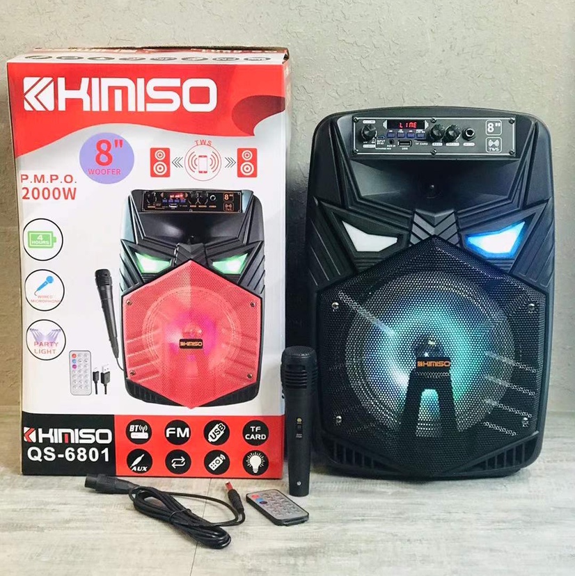 Kimiso 's new 8-inch QS-6801 bluetooth speaker is now available: 🎉 with remote control + wired microphone 🎤 product dimensions: 295*250* 435mm outer box dimensions :77.0*61.0*45.5cm box quantity: 6 pieces gross weight: 15.7KG color: black/red/blue/gray [rose] details Picture