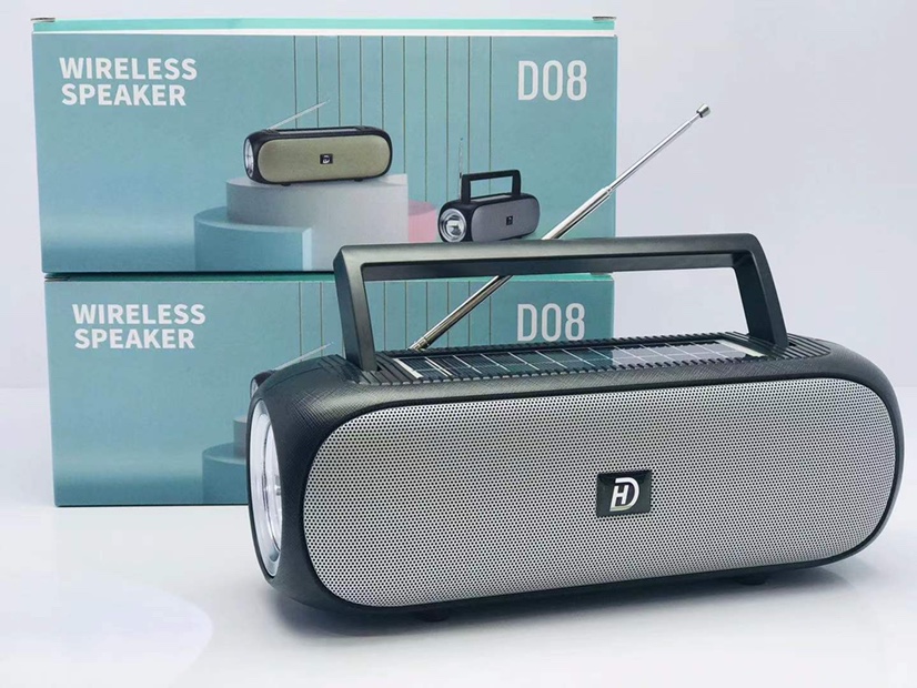 New solar speaker: D08 🎉🎉 product size: 235*95* 85MM outer box size :54.5*50*41.5CM box number: 40 pieces gross weight: 28.4KG color: black/gold/gray [rose] Specification image